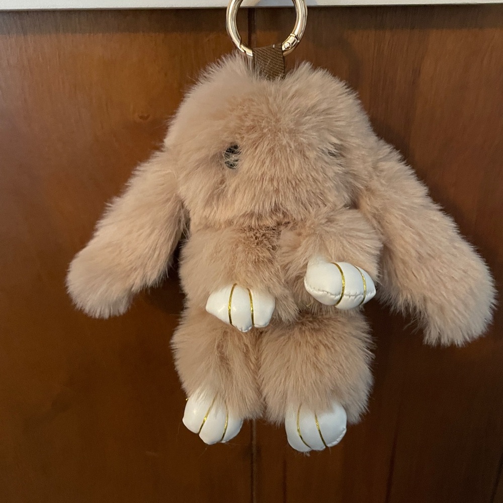Cute Tan Fluffy Bunny Keychain